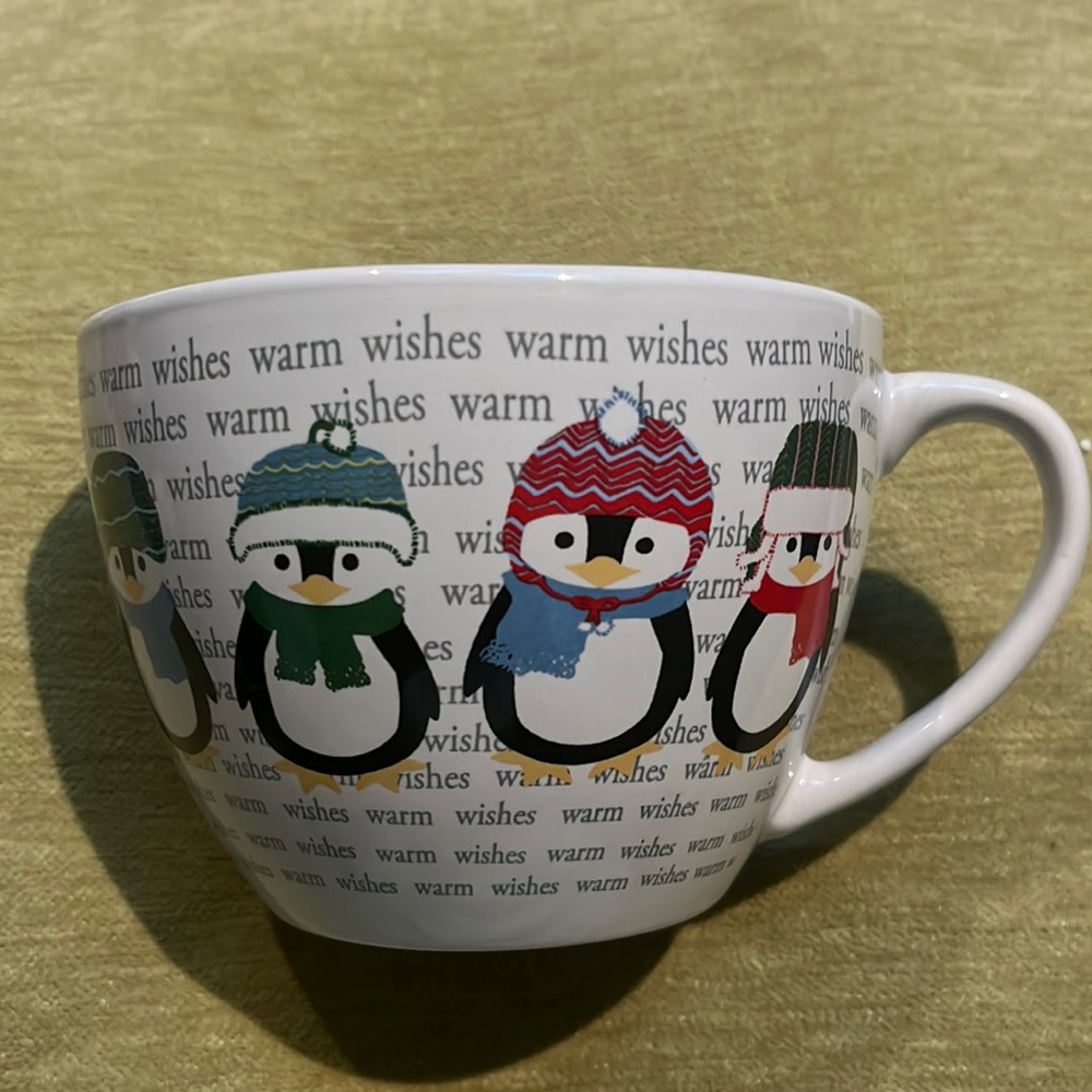LARGE Christmas Penguins Warm Wishes Mug 20 oz Holiday MSRF Inc Design Studio